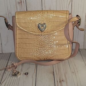 Brighton Vintage Pink Heart Charm Bag Purse Moc Crocodlie print